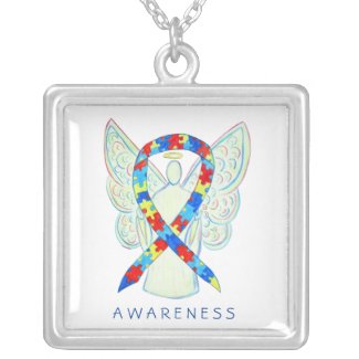 Puzzle Awareness Ribbon Angel Jewelry Necklace