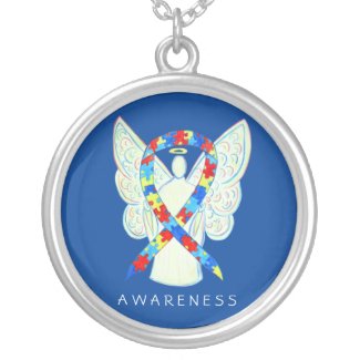 Puzzle Awareness Ribbon Angel Jewelry Necklace