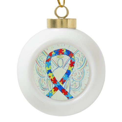 Puzzle Awareness Ribbon Guardian Angel Ornaments