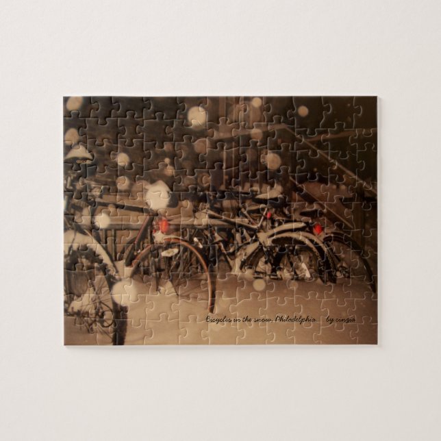 Puzzle: bicycles in the snow jigsaw puzzle (Horizontal)