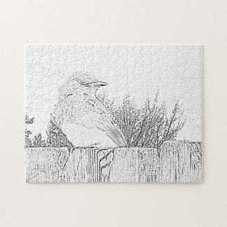 Puzzle - Bird on Fence to Color
