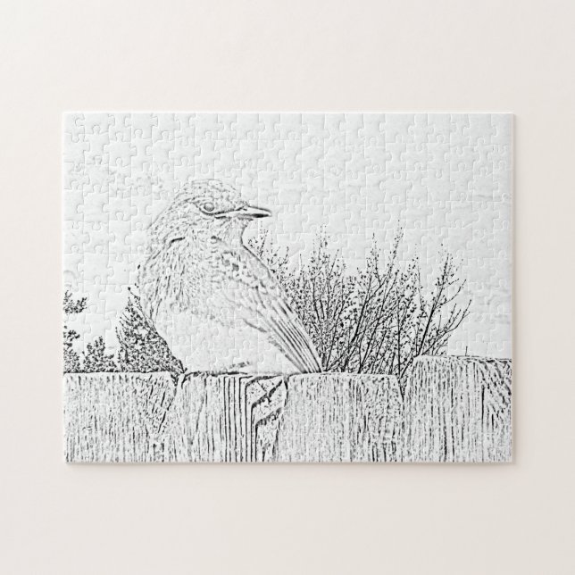 Puzzle - Bird on Fence to Color (Horizontal)