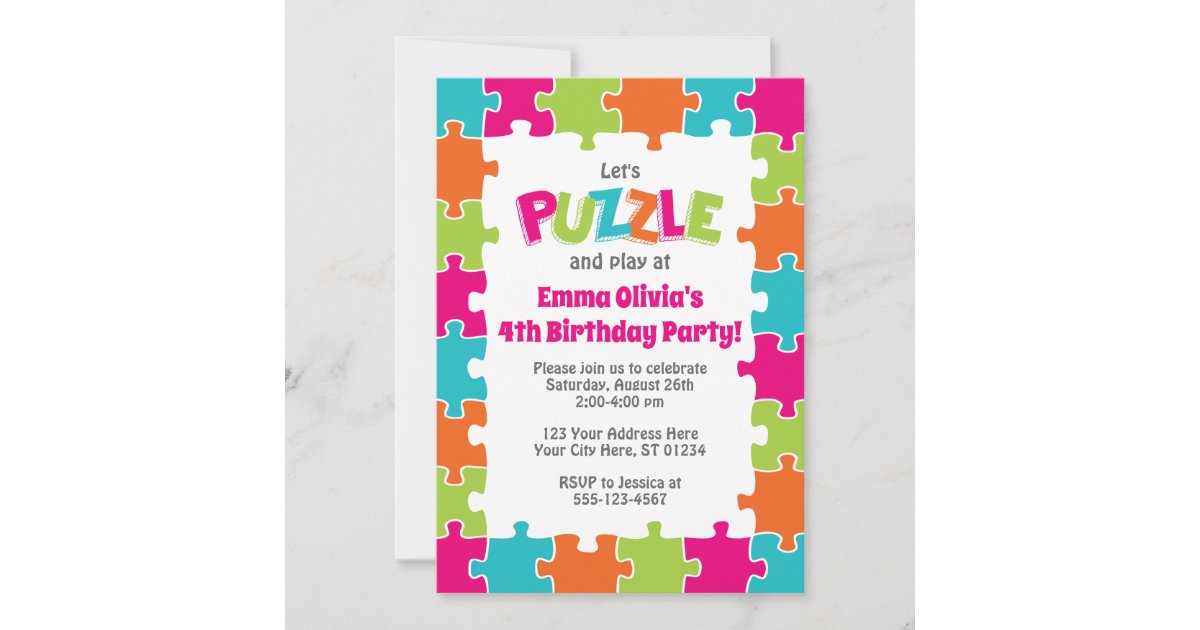 Puzzle Birthday Invitation Puzzle Party Zazzle