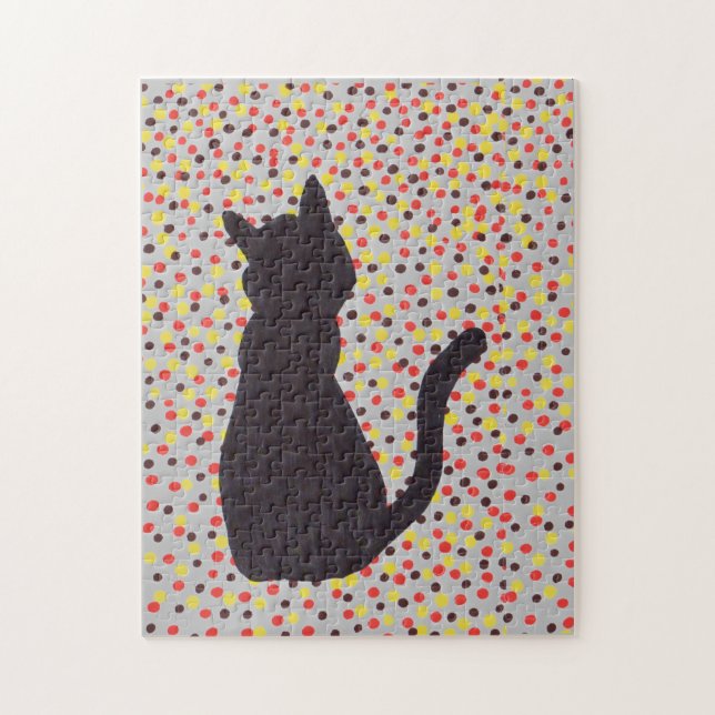 Puzzle - Black Cat Against Colored Dots (Vertical)