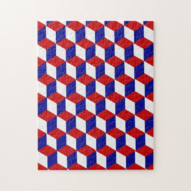 Puzzle - Block illusion in Red, White, and Blue (Vertical)