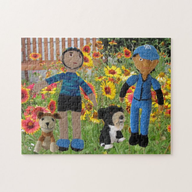 Puzzle - Boy Dolls in Field of Flowers