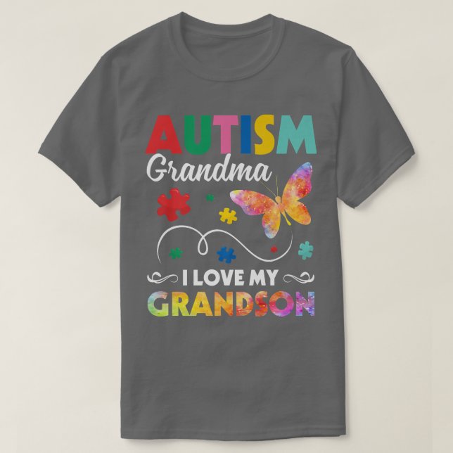 Puzzle Butterfly Autism Grandma I Love My Grandson T-Shirt (Design Front)