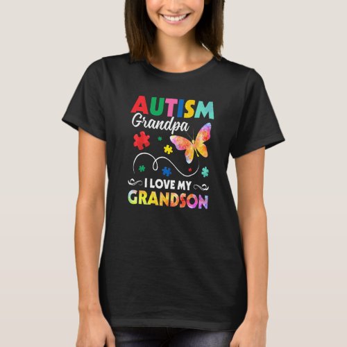 Puzzle Butterfly Autism Grandpa I Love My Grandson T_Shirt