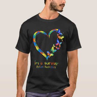 Puzzle Butterfly Heart Im A Survivor Autism Awaren T-Shirt