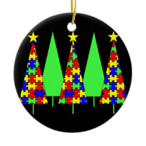 Puzzle Christmas Trees - Autism Awareness Ceramic Ornament
