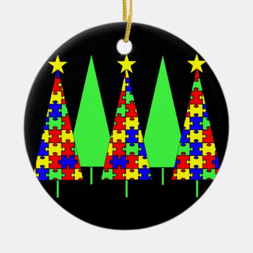 Puzzle Christmas Trees _ Autism Awareness Ceramic Ornament