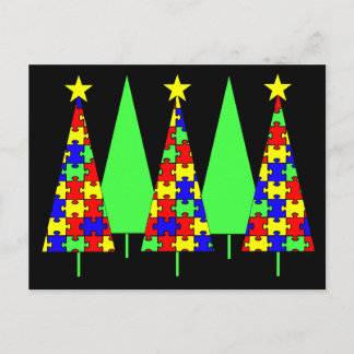 Puzzle Christmas Trees - Autism Awareness Holiday Postcard