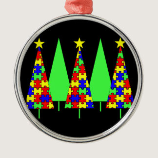 Puzzle Christmas Trees - Autism Awareness Metal Ornament