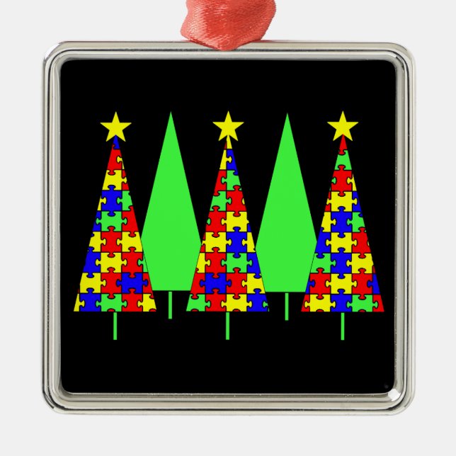 Puzzle Christmas Trees - Autism Awareness Metal Ornament (Front)