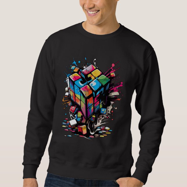 Puzzle Cube Exploding Speed Cubing 80's Youth Vint Sweatshirt (Front)