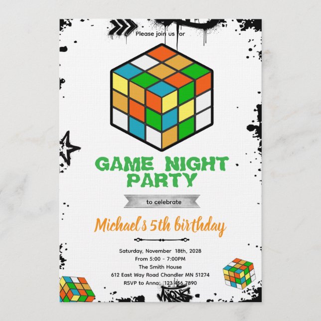 Puzzle Cube Game Party Invitation (Front)