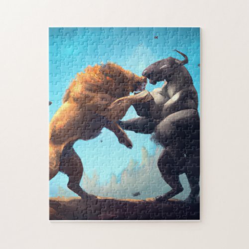 Puzzle de len y toro 2 animales luchando