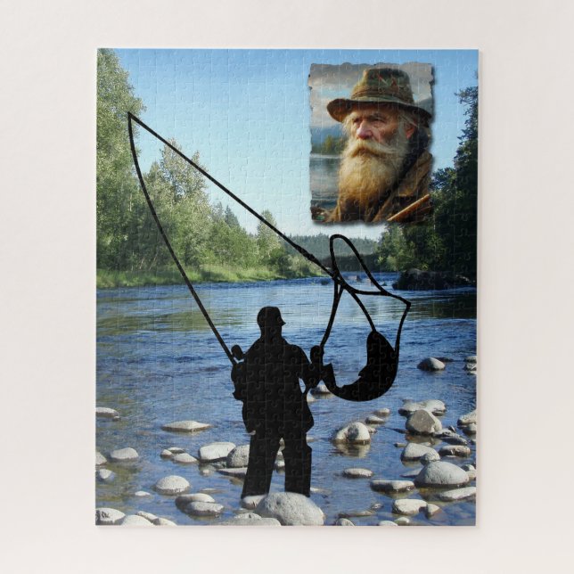 Puzzle Fisherman Silhouette in river Personalize (Vertical)