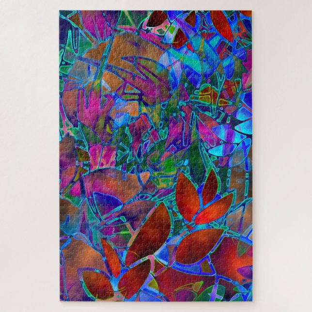 Puzzle Floral Abstract Stained Glass (Vertical)