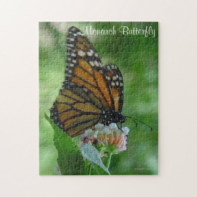 Puzzle Fluttering Monarch Butterfly Pink Flower (Vertical)