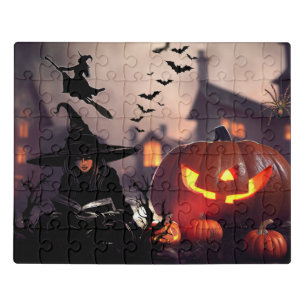 PUZZLE Halloween Witch and Pumpkin
