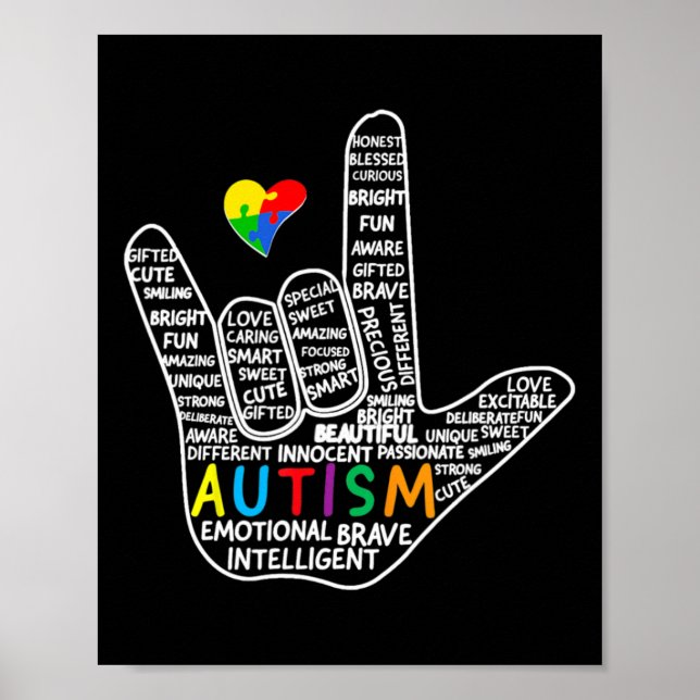 Puzzle Heart ASL Love Sign Language hand Autism Aw (Front)
