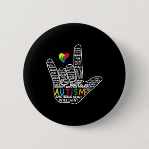 Puzzle Heart ASL Love Sign Language hand Autism Aw Button