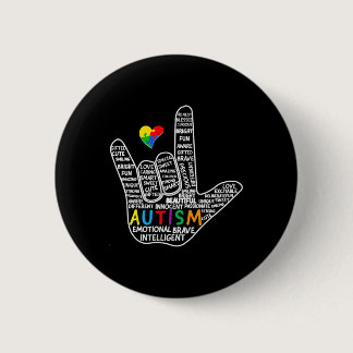 Puzzle Heart ASL Love Sign Language hand Autism Aw Button