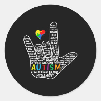 Puzzle Heart Asl Love Sign Language Hand Autism Aw Classic Round Sticker