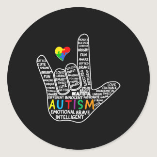 Puzzle Heart ASL Love Sign Language hand Autism Aw Classic Round Sticker