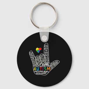 Puzzle Heart ASL Love Sign Language hand Autism Aw Keychain