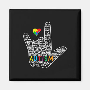 Puzzle Heart ASL Love Sign Language hand Autism Aw Magnet