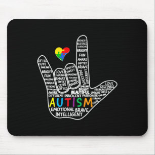 Puzzle Heart Asl Love Sign Language Hand Autism Aw Mouse Pad