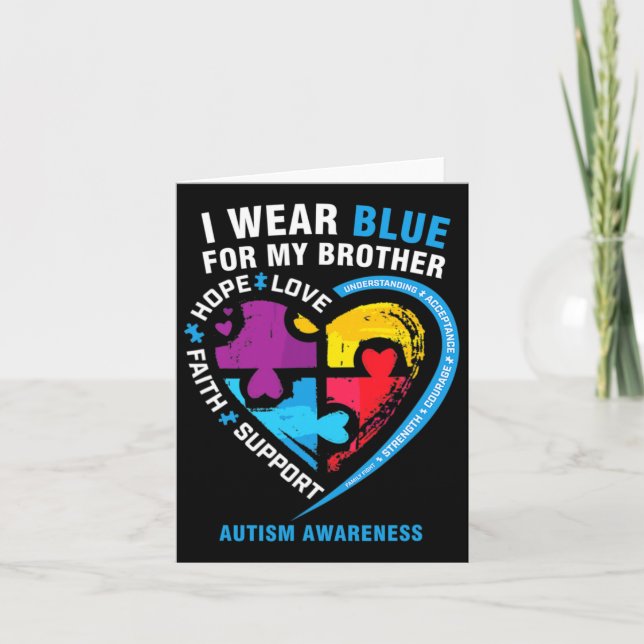 Puzzle Heart I Wear Blue For My Brother Autism Awa Card (Front)