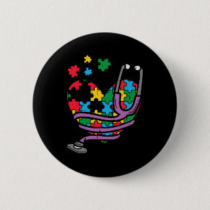 Puzzle Heart Stethoscope Autism Awareness Nursing Button