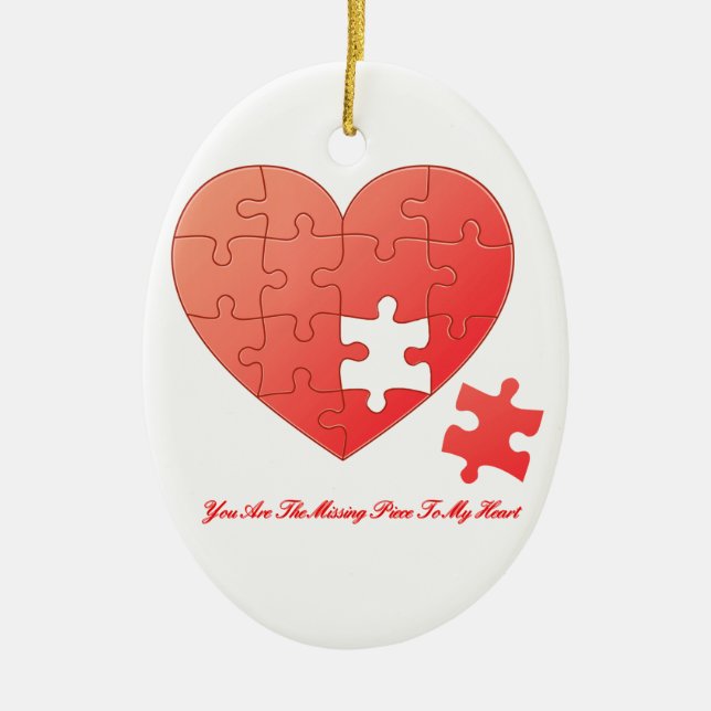 Puzzle Heart with Missing Piece Ceramic Ornament (Front)