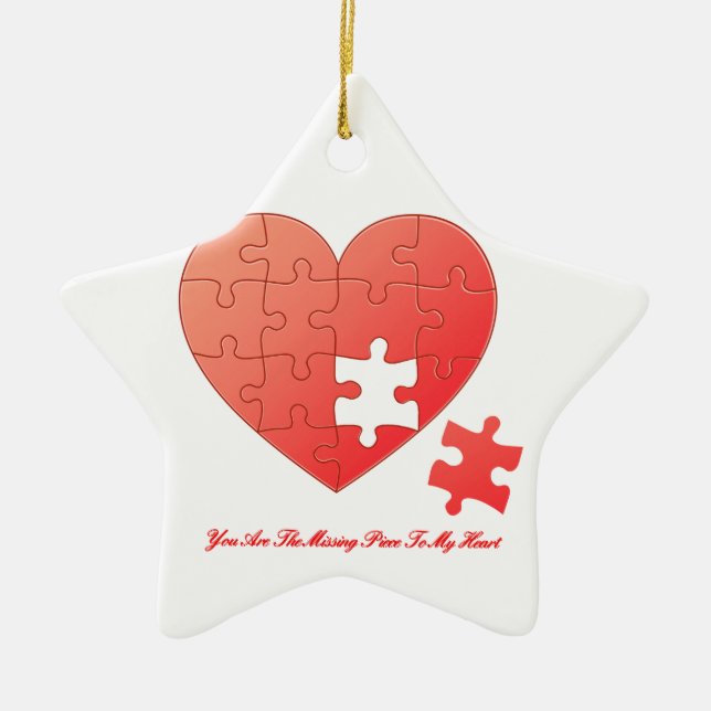Puzzle Heart with Missing Piece Ceramic Ornament (Front)