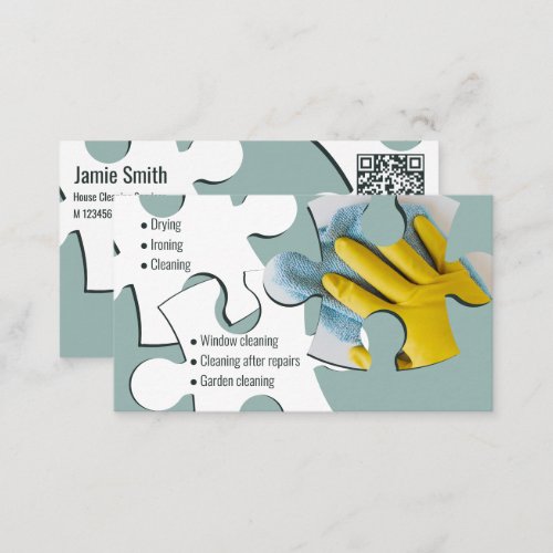 Puzzle House Cleaning Service Grey Business Card