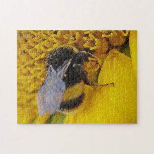 Puzzle Hummel auf Sonnenblumenblüte