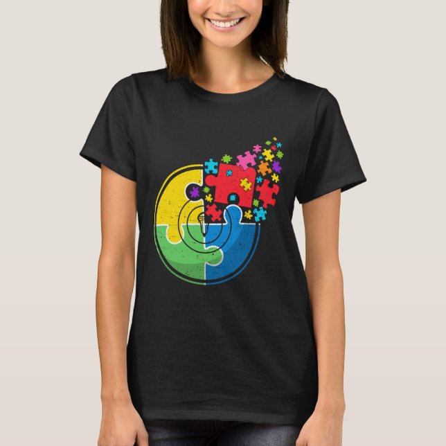 Puzzle Lacrosse Support Autism Awareness Men Women T-Shirt (Front)