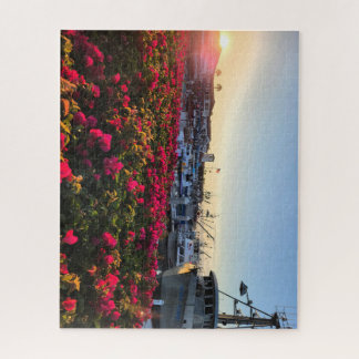 puzzle of fishing boats in a harbor