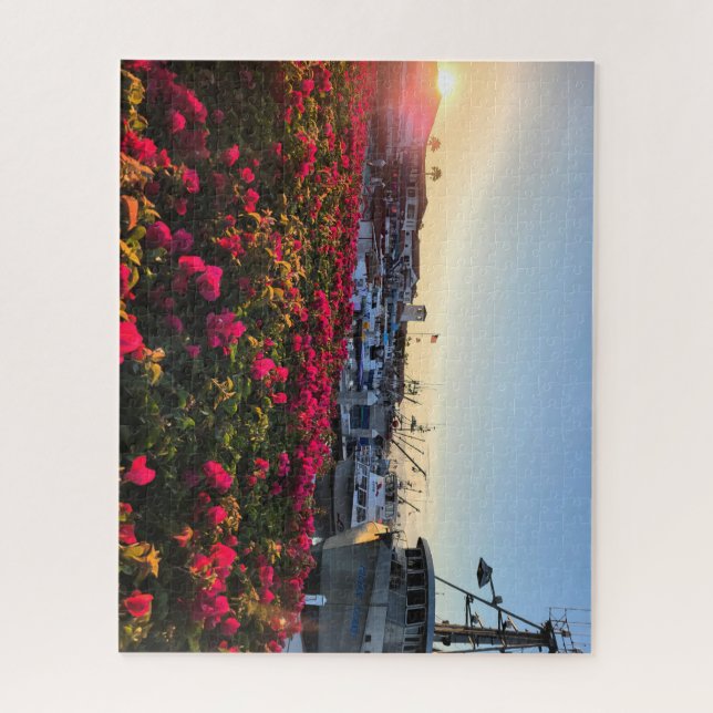 puzzle of fishing boats in a harbor (Vertical)