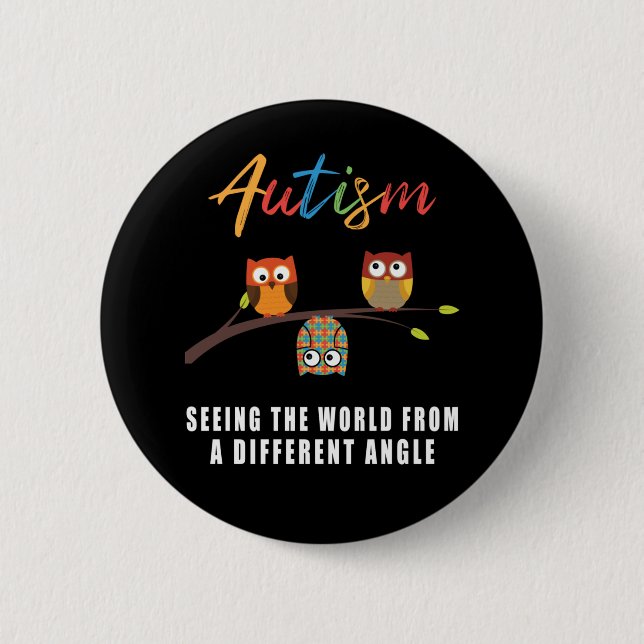 Puzzle Owl Autism Awareness Autistic Kid Button (Front)