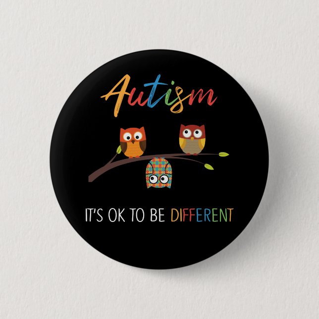 Puzzle Owl Cute Autism Awareness Autistic Kid Button (Front)