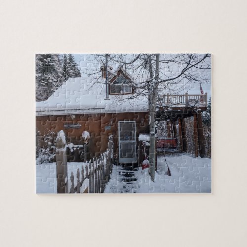 Puzzle Photograph Cabin  and Snow