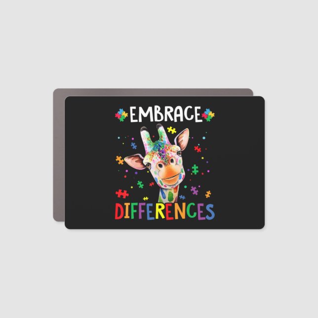 Puzzle Piece Autism Giraffe Embrace Differences fo Car Magnet (Front)
