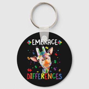 Puzzle Piece Autism Giraffe Embrace Differences fo Keychain