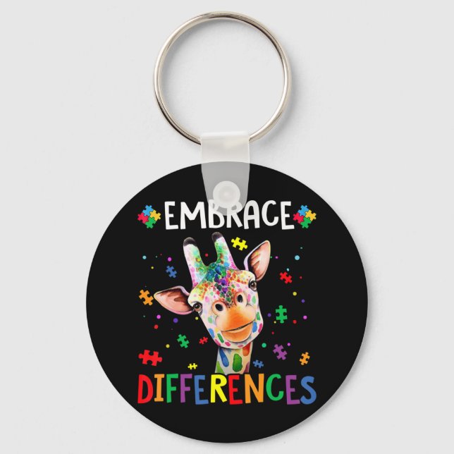 Puzzle Piece Autism Giraffe Embrace Differences fo Keychain (Front)