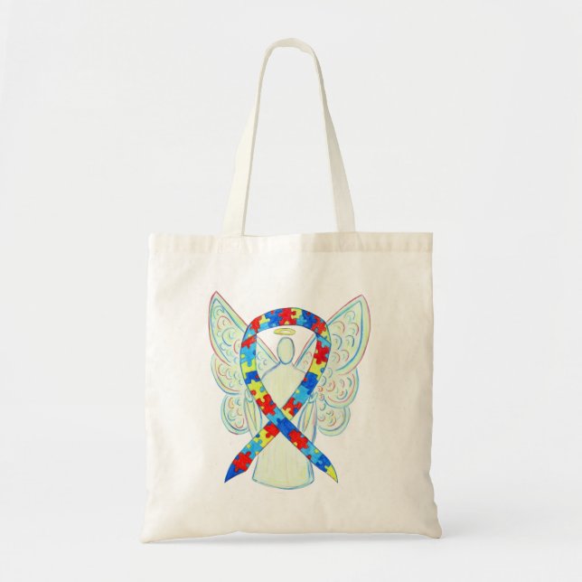Puzzle Piece Awareness Ribbon Custom Art Tote Bag (Front)