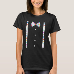 Puzzle Piece Bow Tie Suspenders Autism Awareness M T-Shirt